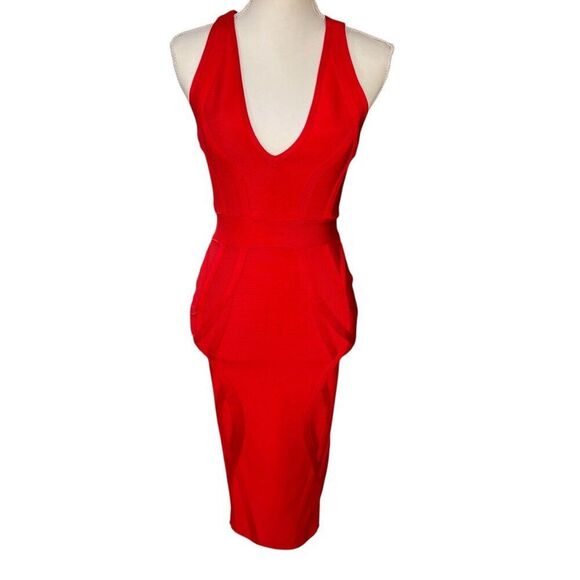 House Of CB London Red Bodycon Halter Dress With Cross Back Red Hot Size Small - Picture 1 of 11